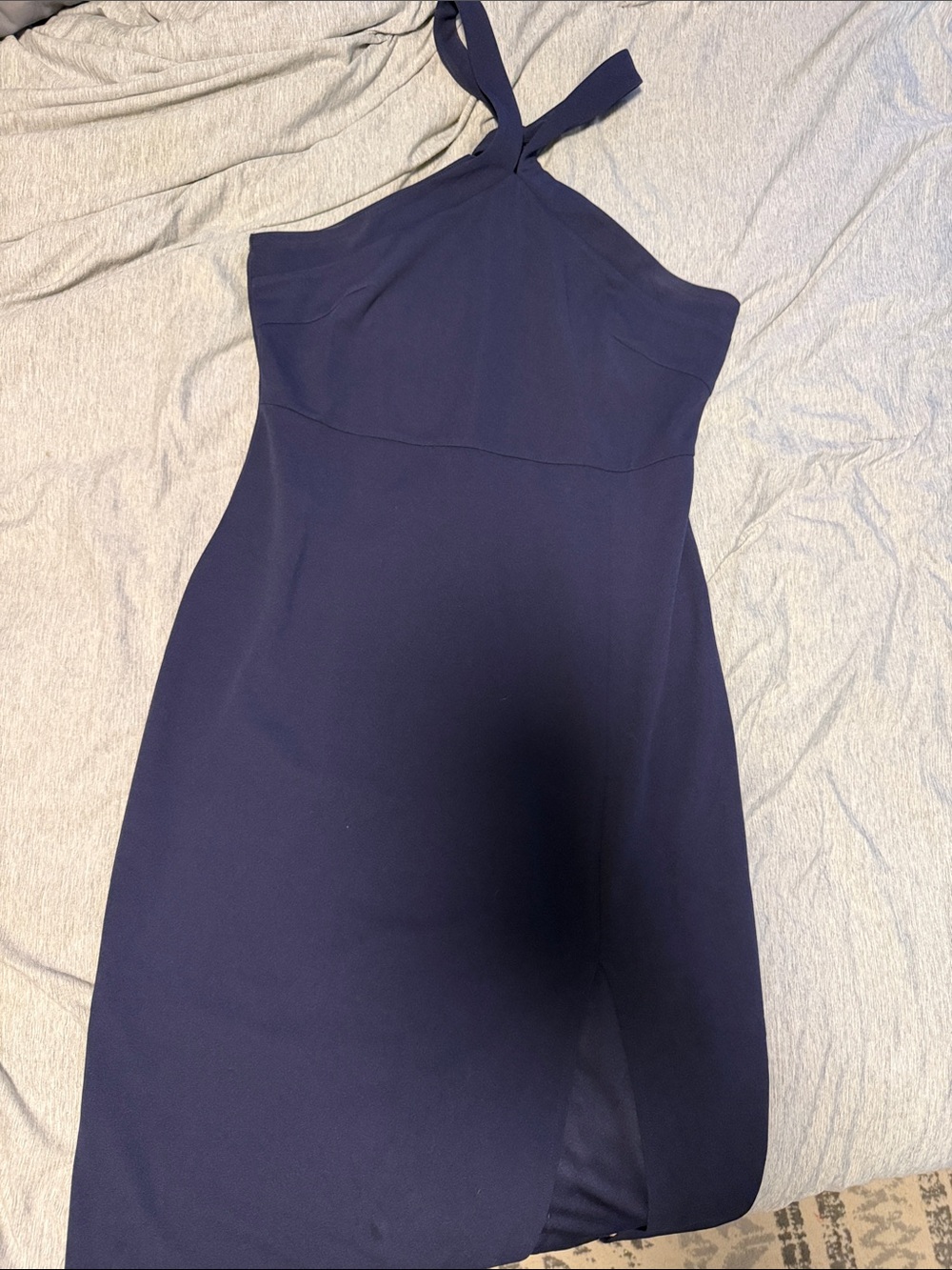 Asymmetrical One-Shoulder Navy Sheath Dress